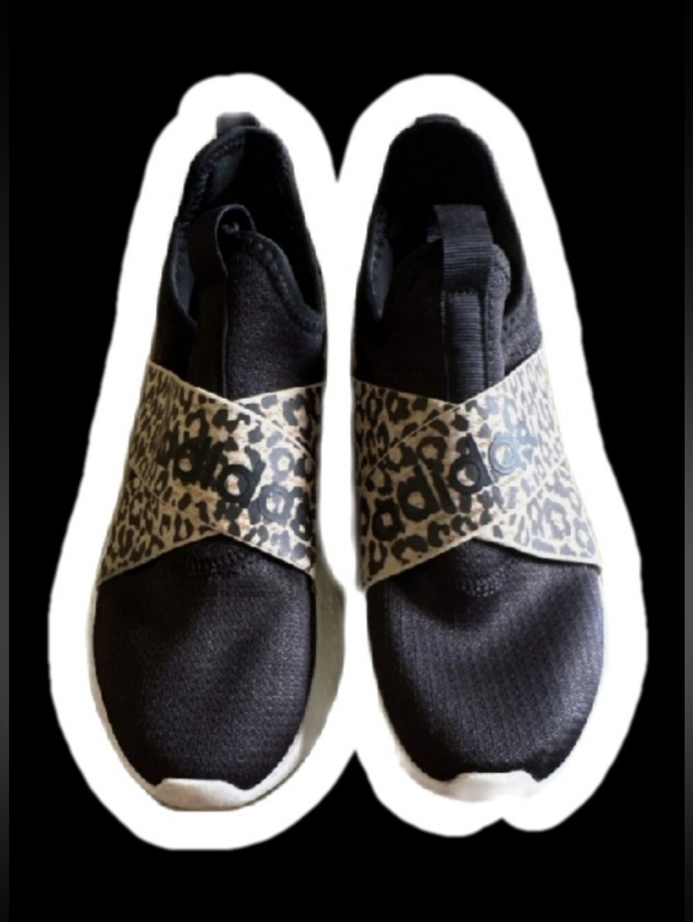 Black Slip-On Sneakers with Leopard Strap